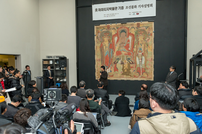 7일 국립중앙박물관에서 석가삼존도가 공개됐다. (사진: 국외소재문화재재단)