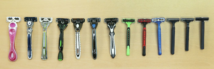 DORCO showcases a variety of its razor blades, including disposable razors (right) through to the world’s first seven-blade razors (left).
