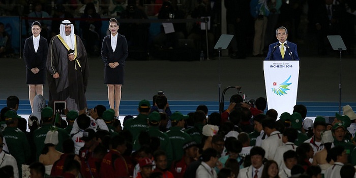 김영수 인천아시안게임 조직위원장이 축사에서 "아시아인들은 이번 축제를 계기로 깊은 우정을 재확인했다"고 말했다.