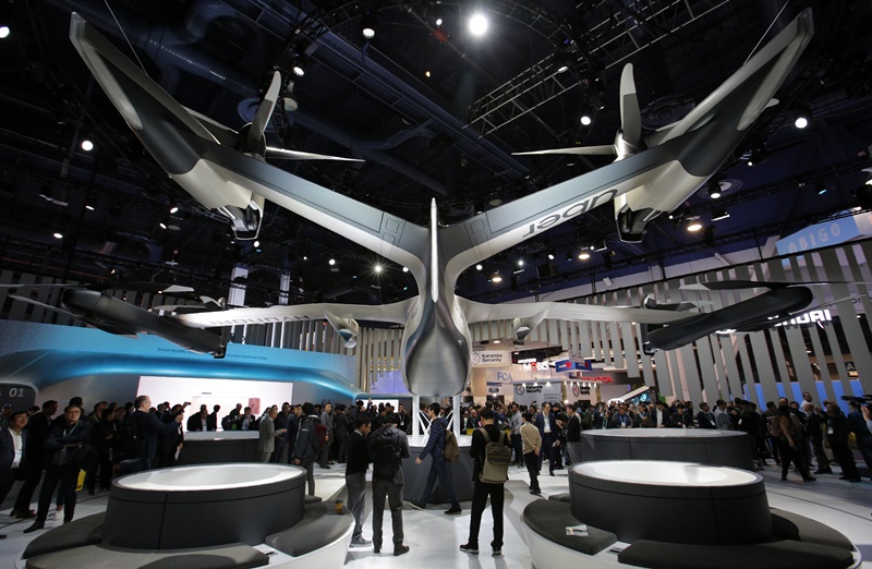 Le Hyundai Motor dévoile son premier concept de véhicule aérien personnel, le S-A1, au Consumer Electronics Show (CES) à Las Vegas, le 7 janvier 2020. ⓒ Yonhap News
