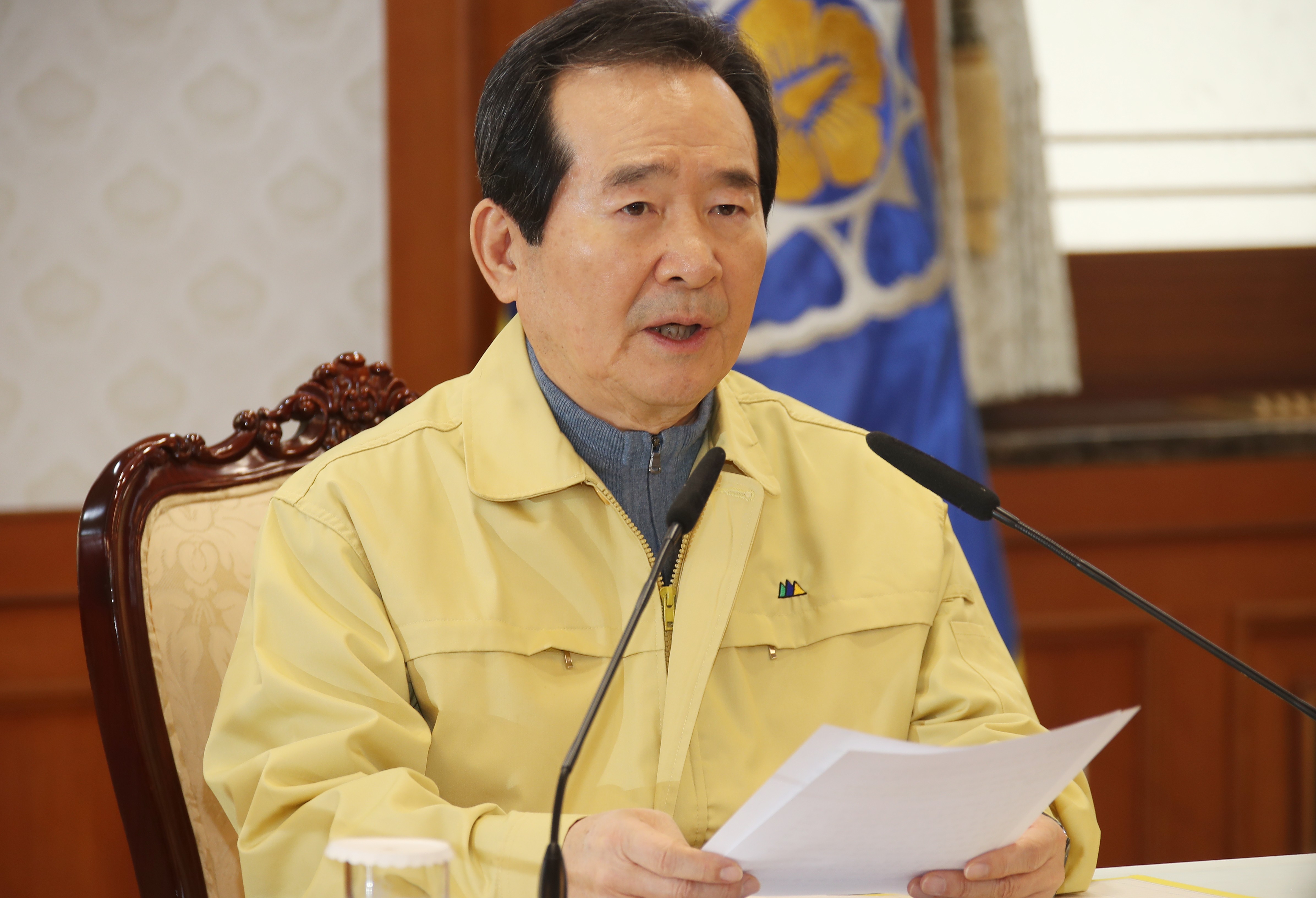Le 2 février, le Premier ministre Chung Sye-kyun s'exprime lors d'une réunion des responsables nationaux de la santé et de la quarantaine au Complexe gouvernemental de Séoul. ⓒ Yonhap News