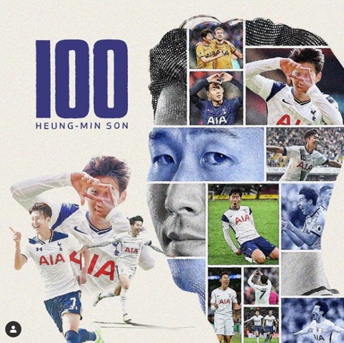 Le 3 janvier, Tottenham Hotspur a mis en ligne un collage de photos commémorant le 100ème but de Son Heung-min pour l'équipe sur les réseaux sociaux. Ⓒ Compte Instagram de Tottenham Hotspur