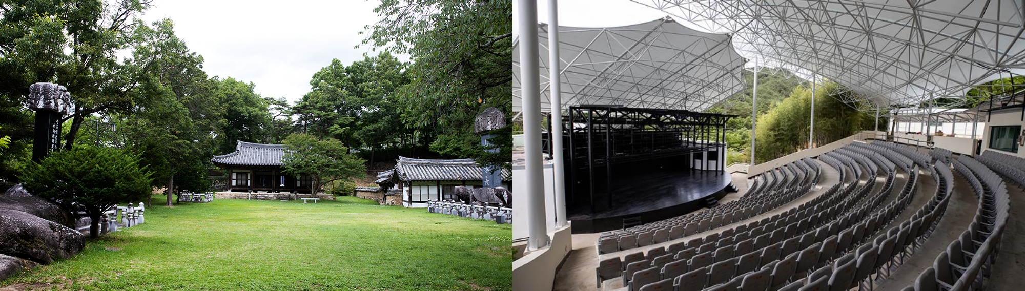Le KIFT se déroulera sur plusieurs sites de la ville de Geochang, dont l'académie confucéenne Guyeon Seowon (à gauche) et le Suseungdae Festival Theatre (à droite). © Kim Sunjoo / Korea.net