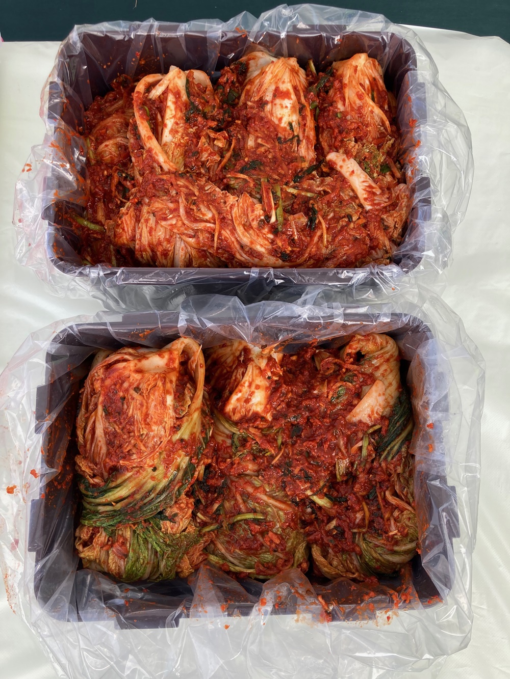 Le kimchi doit éviter au maximum d’être en contact avec l’air afin d’éviter l’apparisson de moisissures, de levures, et d’une odeur très désagréable. Il faut donc placer chaque botte vers le haut et les garder à l’abri de l’air et de l’humidité autant que possible. © Charles Audouin