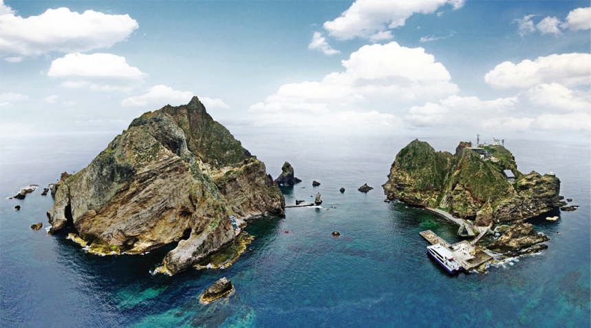 Dokdo Island consists of two rocky islets, Dongdo and Seodo, situated about 150 m apart, and 89 rocky islets around them.