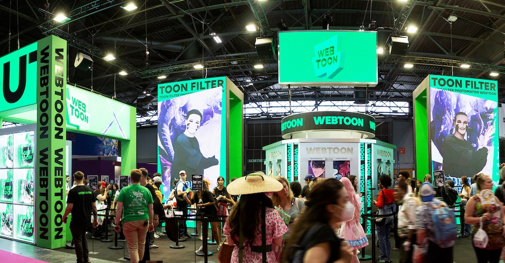 Le pavillon de Naver Webtoon à la zone spéciale Amazing de la Japan Expo de Paris, en juillet 2023. © Naver Webtoon