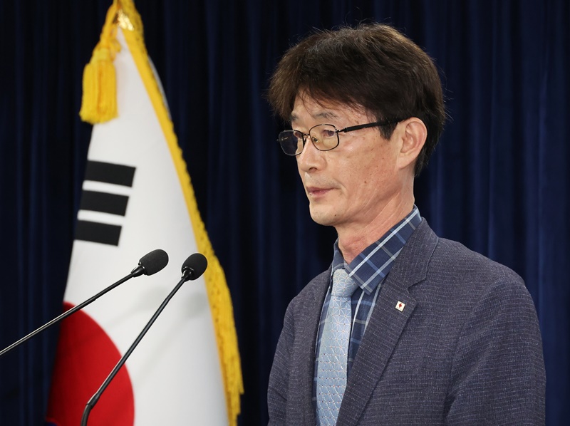 Park Jong Sool, président de la Croix-Rouge coréenne, s’exprime au complexe gouvernemental de Séoul, le 1er août 2024. © Agence de presse Yonhap