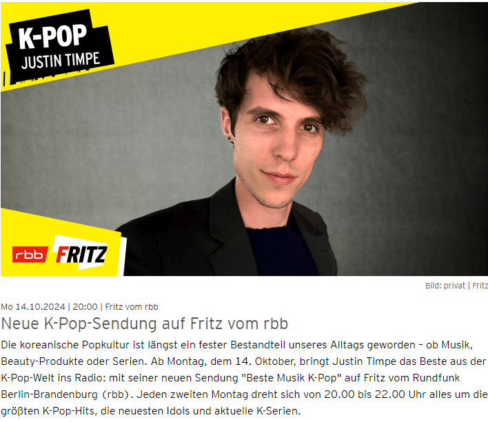 Présentation de l’émission de radio sur la K-pop de la radio Fritz. © Capture d’écran de Rundfunk Berlin-Brandenburg