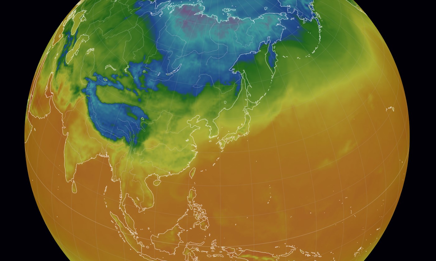 Une carte des temp&eacute;ratures en Asie de l&rsquo;Est au 25 mars 2024. &copy; Capture d&rsquo;&eacute;cran du site Earth Null School