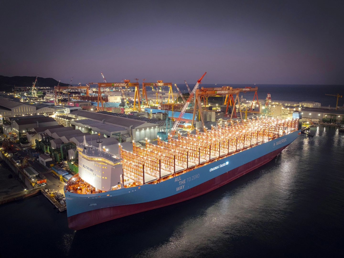 Le méga-porte-conteneurs fonctionnant au méthanol lancé par la société Hyundai Heavy Industries au début de l'année dernière. © Hyundai Heavy Industries