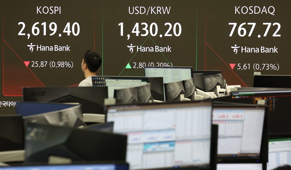 La salle des marchés de la Hana Bank, dans le centre de Séoul, le 25 février 2025. © Agence de presse Yonhap