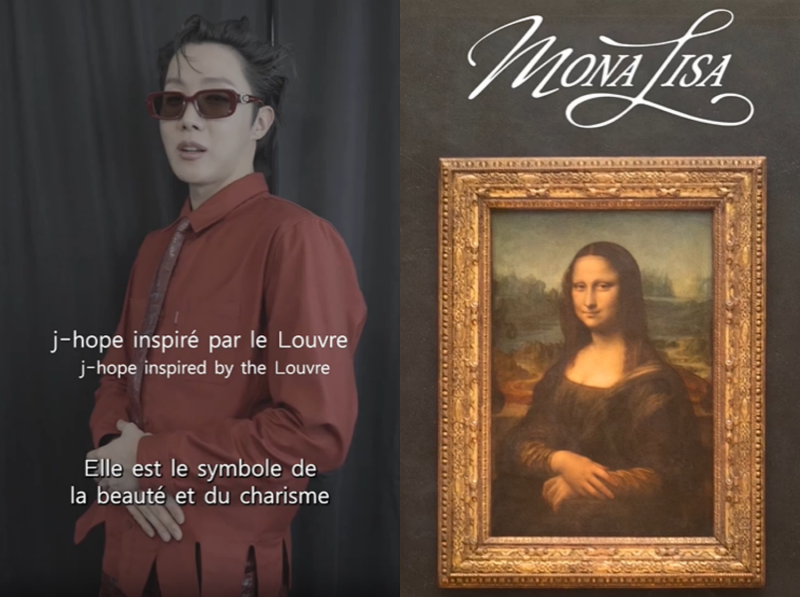 J-Hope est apparu dans une vidéo publiée par le compte Instagram du musée du Louvre le 25 mars 2025 à l’occasion de la sortie de sa nouvelle chanson « Mona Lisa ». © Compte Instagram du musée du Louvre