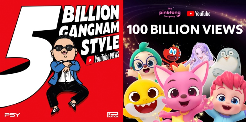 Les vidéos Gangnam Style de Psy et Baby Shark ont été sélectionnées parmi les 18 moments clés de YouTube. © Les comptes Facebook de Pnation et de Pinkfong style=
