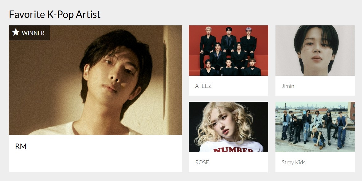 Les artistes en lice dans la catégorie Favorite K-pop Artist des American Music Awards. © American Music Awards