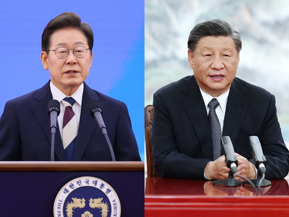 Le président Lee Jae-myung (à gauche) et son homologue chinois Xi Jinping. © Agence de presse Yonhap