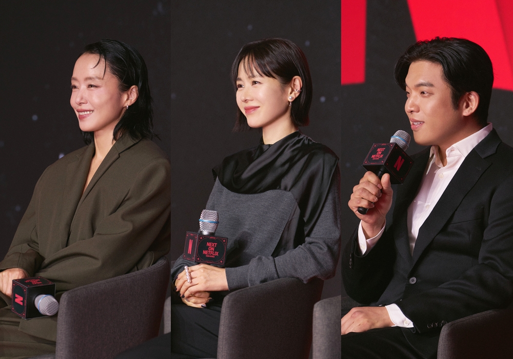 De gauche &agrave; droite, les actrices Jeon Do-yeon et Son Ye-jin et le chef Sung Anh lors de l&rsquo;&eacute;v&eacute;nement &laquo; Next on Netflix 2026 Korea &raquo;, &agrave; l'h&ocirc;tel Conrad Seoul, le 21 janvier 2026. &copy; Netflix