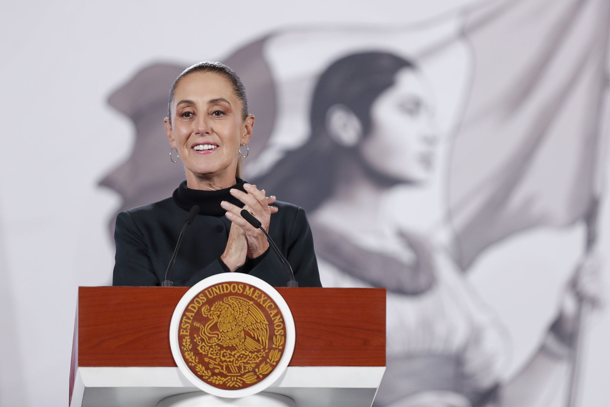 La présidente mexicaine Claudia Sheinbaum lors d’une conférence de presse à Mexico, le 21 janvier 2026. © Agence de presse Yonhap