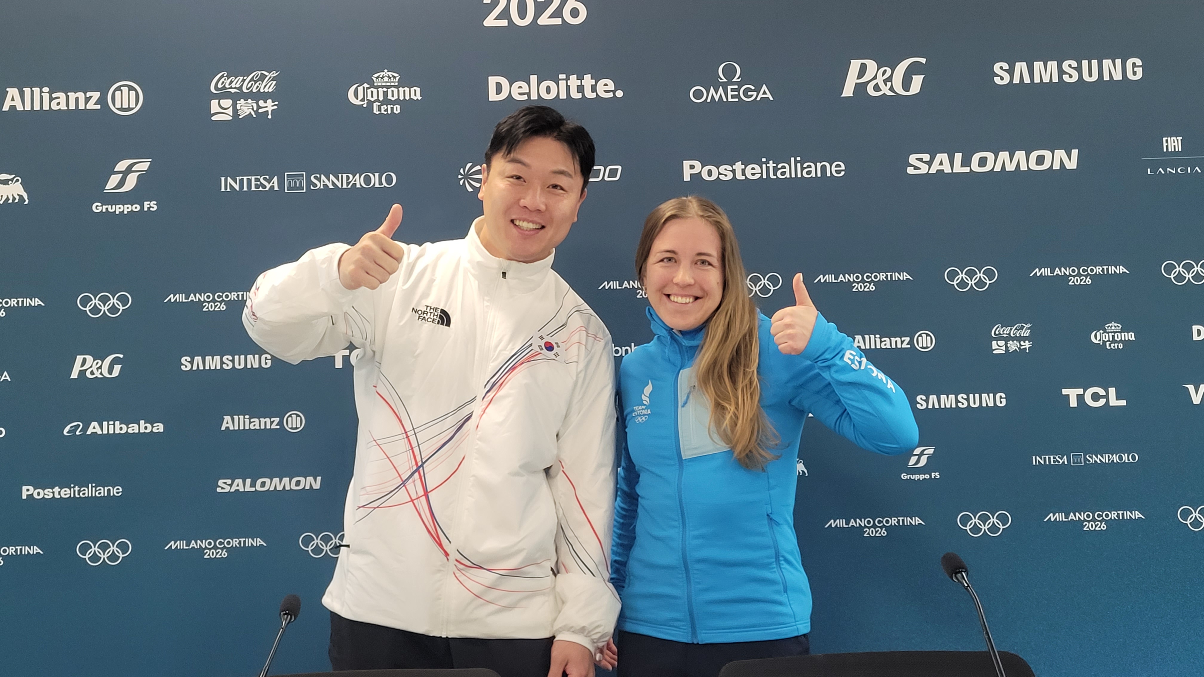 Won Yunjong et l&rsquo;Estonienne Johanna Taliharm &agrave; Milan, le 19 f&eacute;vrier 2026. &copy; Comit&eacute; olympique cor&eacute;en