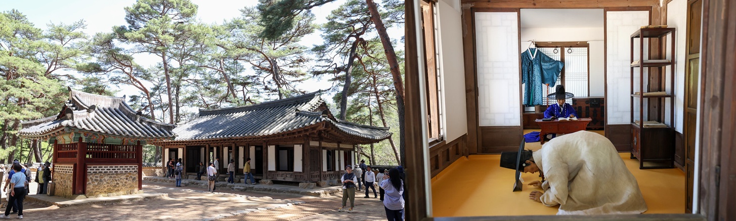 La reconstitution de la résidence du roi Danjong, durant son exil à Yeongwol. La résidence du roi et les dépendances réservées à ses sujets se trouvaient côte à côte. © Lee Jeong Woo / Korea.net