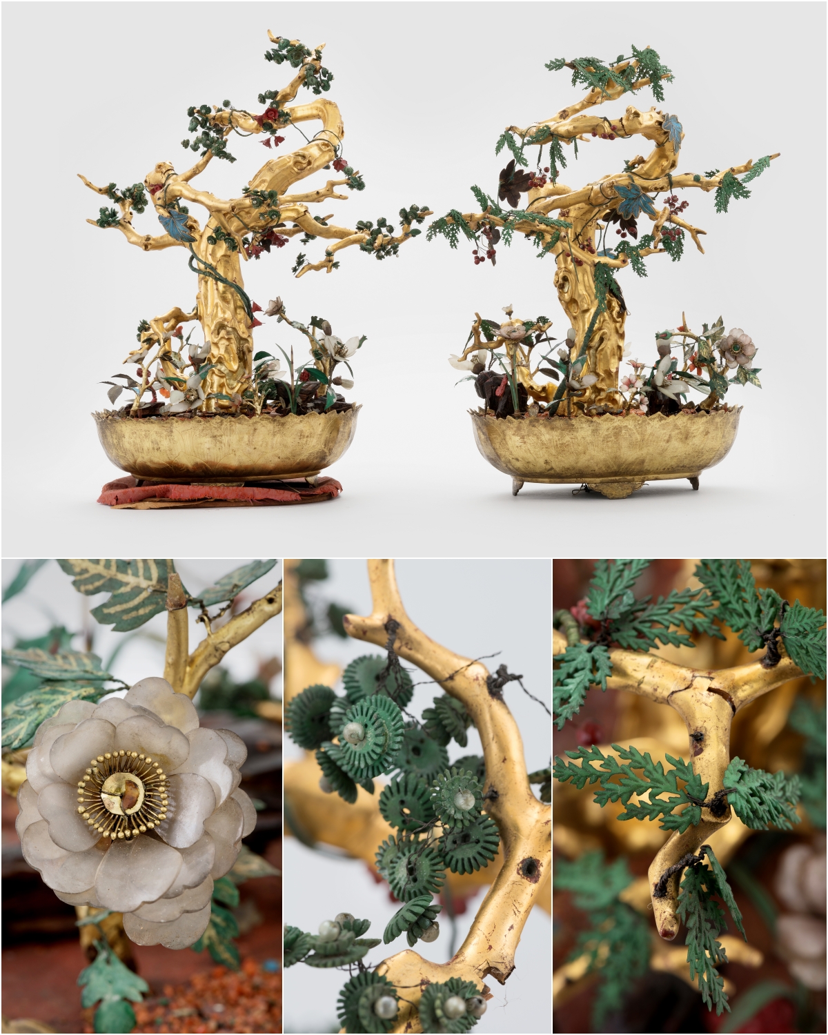 Vue détaille du banhwa original, détenu par le musée Guimet. En bas, de gauche à droite : la pivoine, symbole de richesse et de prospérité ; les pins et les cyprès, symboles de longévité. © Korea Heritage Service