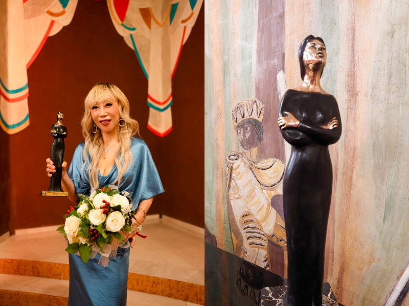 La soprano Jo Sumi avec le troph&eacute;e du 12e Premio Internazionale Maria Callas, &agrave; V&eacute;rone, en Italie, le 2 ao&ucirc;t 2026. &copy; PRM