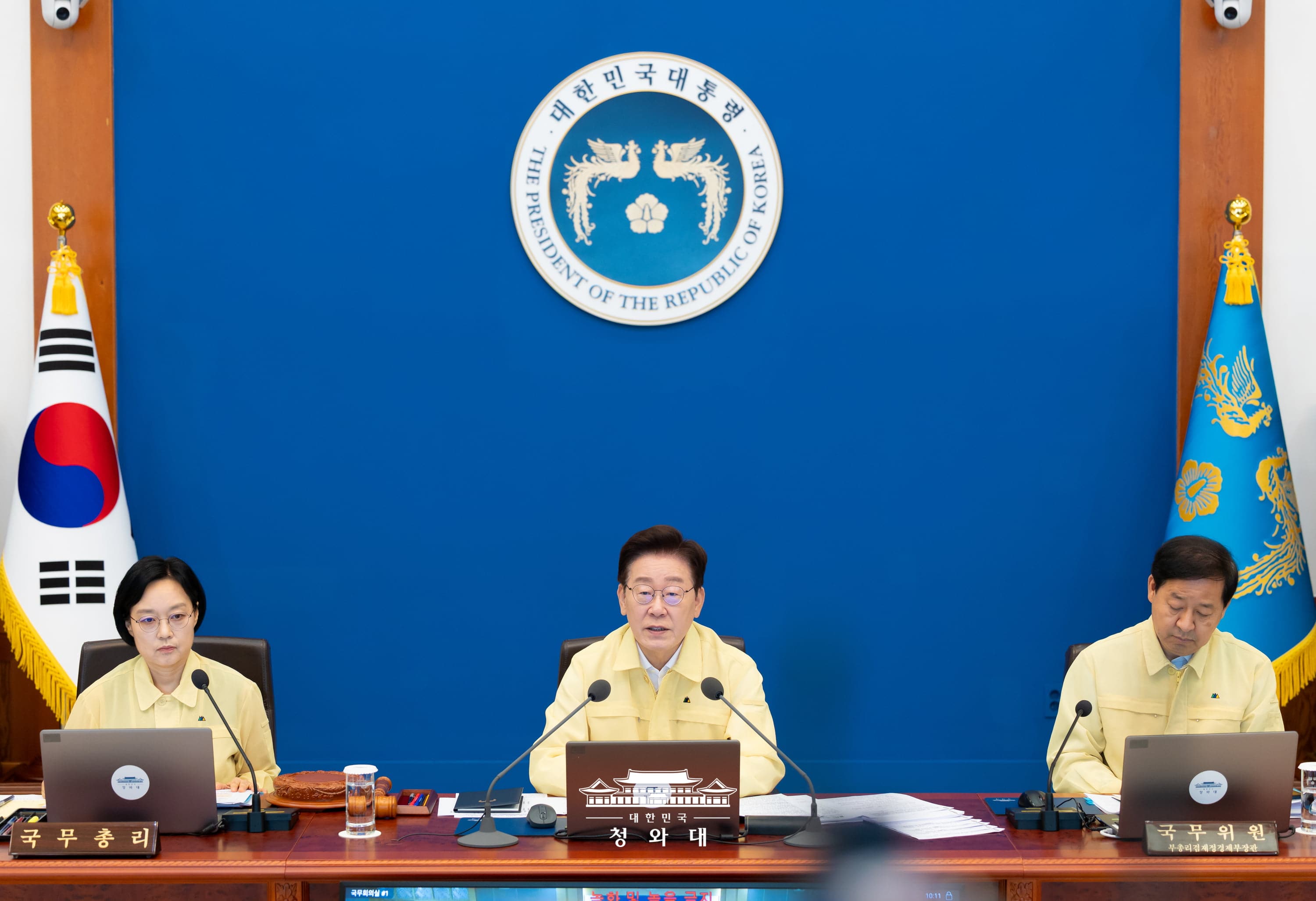 Le pr&eacute;sident Lee Jae Myung s&rsquo;exprime lors d&rsquo;une r&eacute;union au complexe pr&eacute;sidentiel de Cheong Wa Dae, &agrave; S&eacute;oul, le 18 ao&ucirc;t 2026. &copy; Cheong Wa Dae