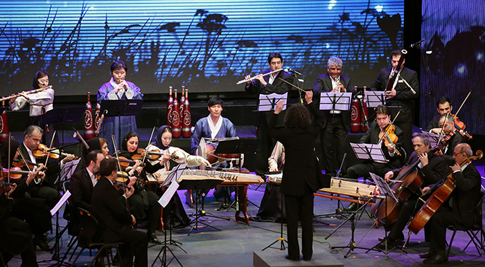 Korea's Contemporary Gugak Orchestra and Iran’s National Orchestra perform ‘Arirang Medley’ as part of the Korea-Iran One Heart Festival in Tehran on May 2.