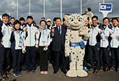 La délégation coréenne arrive au village olympique