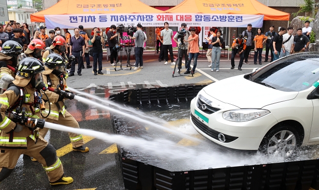 Exercices incendie sur les voitures électriques