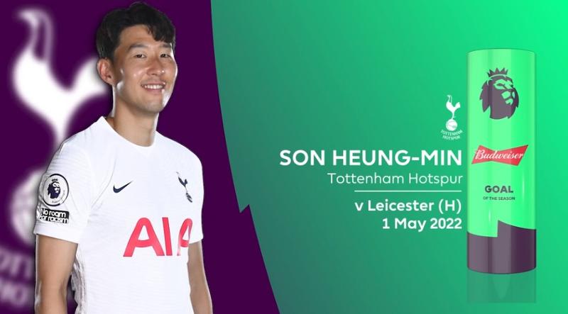 L'attaquant Son Heung-min de Tottenham Hotspur a été nommé pour le meilleur but de la saison 2021-2022 de Premier League. (photo Capture d'écran du site Web de Premier League)