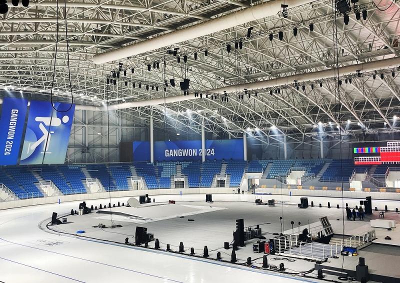 Vue de l’Ovale de Gangneung, où se déroulera la cérémonie d’ouverture de Gangwon 2024, le 19 janvier prochain. 