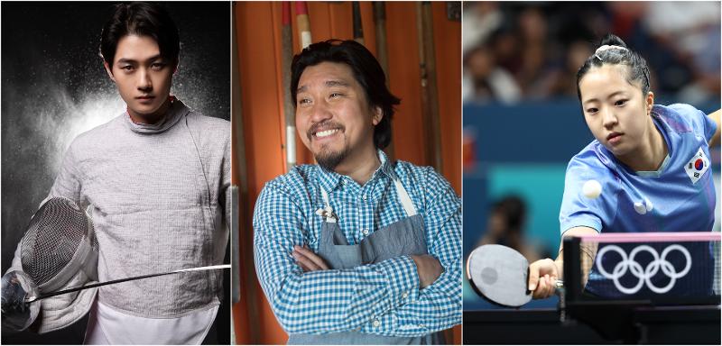 De gauche à droite, l’escrimeur Oh Sanguk, le chef coréano-américain Edward Lee et la pongiste Shin Yu-bin ont été désignés lauréats des 21e Korea Image Awards. © Corea Image Communication Institute