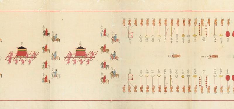 Une illustration des Oegyujanggak Uigwe, protocoles royaux de la dynastie Joseon, représentant le mariage royal entre le roi Sukjong et la reine Inhyeon. © Musée national de Corée