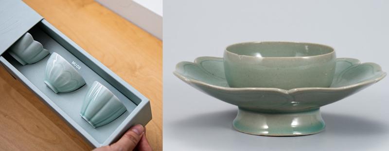 Ensemble de tasses en céladon et oeuvre originale de la dynastie Goryeo (918-1392). © Musée national de Corée et musée national de Corée