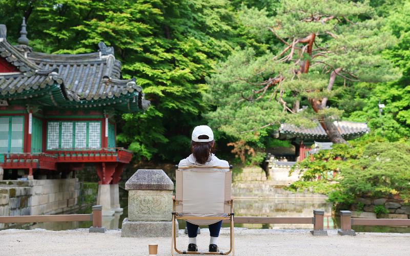 Des chaises étaient installées un peu partout dans le jardin, offrant aux visiteurs un moment de détente et de contemplation. © Lee Jeong Woo / Korea.net