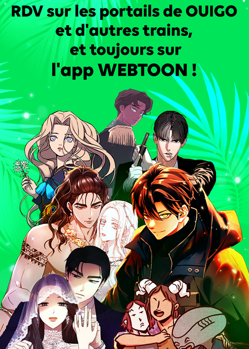 Affiche promotionnelle des contenus proposés par Naver Webtoon dans les trains à grande vitesse français. © Naver Webtoon