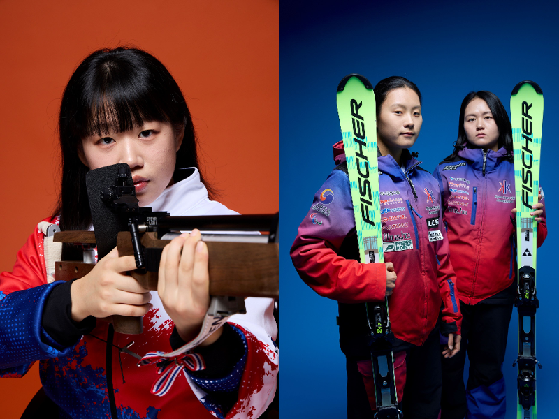 De gauche &agrave; droite : les skieuses Kim Yun-ji et Choi Sara ainsi que la guide de cette derni&egrave;re, Eo Eun-mi. &copy; Comit&eacute; paralympique cor&eacute;en
