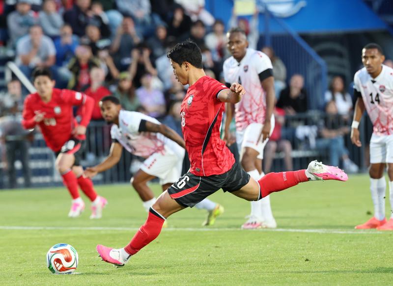 Hwang Hee-chan lors d&rsquo;un match amical contre Trinit&eacute;-et-Tobago, &agrave; Provo, dans l&rsquo;Utah, le 30 mai 2026. &copy; Agence de presse Yonhap